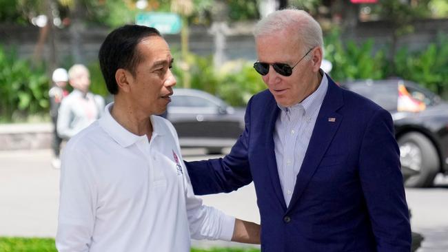 US President Joe Biden greets Indonesia's President Joko Widodo on the sidelines of the G20 summit in Bali last November. Picture: AFP