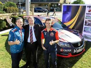 In this file photo from 2018 Supercars Championship drivers Craig Lowndes and Jamie Whincup are seen here with former Ipswich Acting Mayor Paul Tully. Picture: David Nielsen