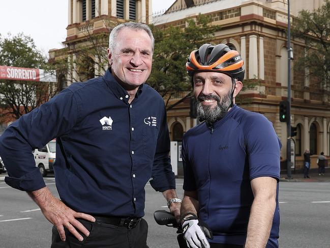 CYCLING - Tour Down Under - Race Director Mike Turtur with recreational cyclist Vlad Rudnik to preview the challenge Tour. Picture SARAH REED