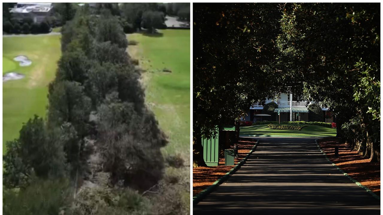 Drone footage of Magnolia Lane after Hurricane Helene compared to how it presents in Masters week.