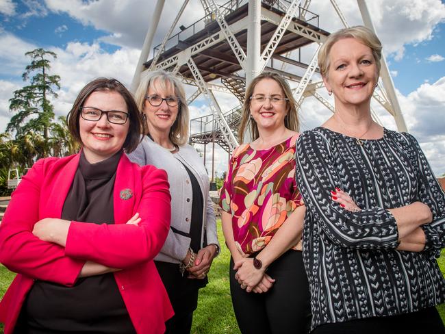 Federal Member for Bendigo Lisa Chesters, Mayor Margaret O'Rourke, Victorian Transport Minister Jacinta Allan, and Member for Bendigo West Maree Edwards. Picture: Eugene Hyland