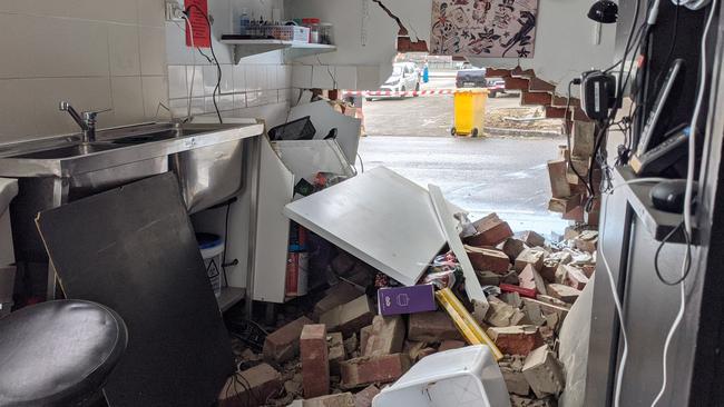 The damage at the Eastern Tattoo and Piercing parlour on Pierson St in Croydon. Picture: Kiel Egging