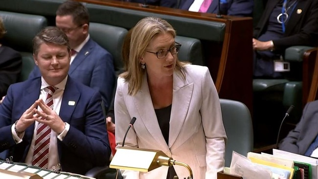 Jacinta Allan engaged in a heated back in forth over the tax with Opposition Leader John Pesutto on Tuesday in her first Question Time as Premier. Picture: NCA NewsWire