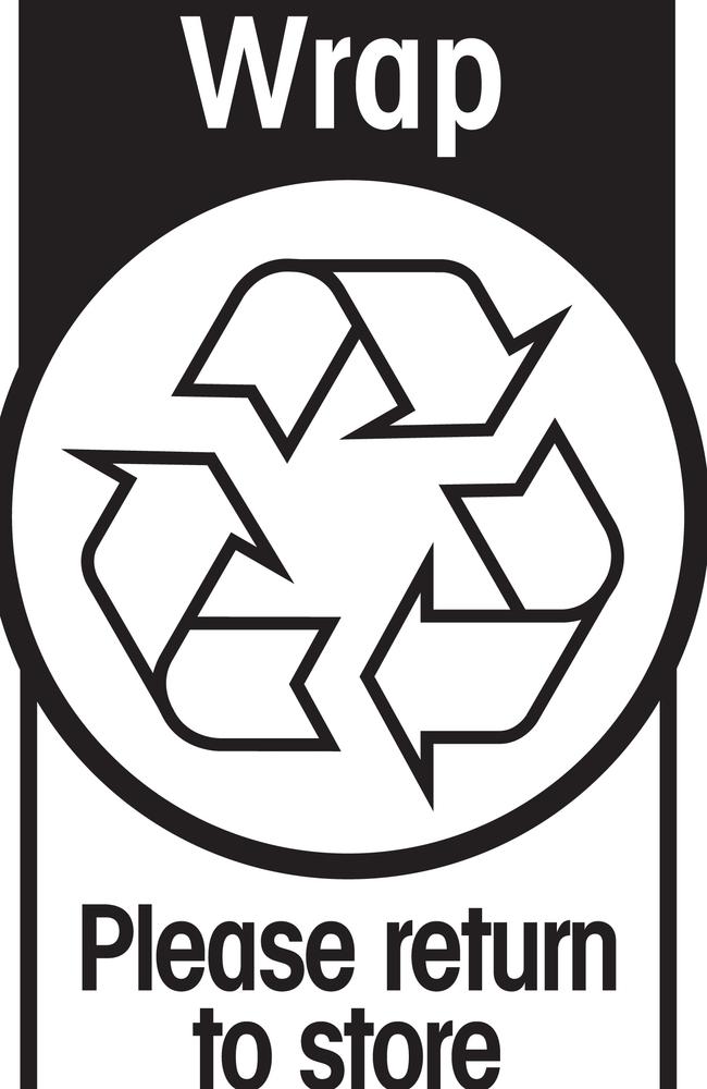 The REDcycle label that shoppers see, indicating an item needs to be returned to the store for recycling.