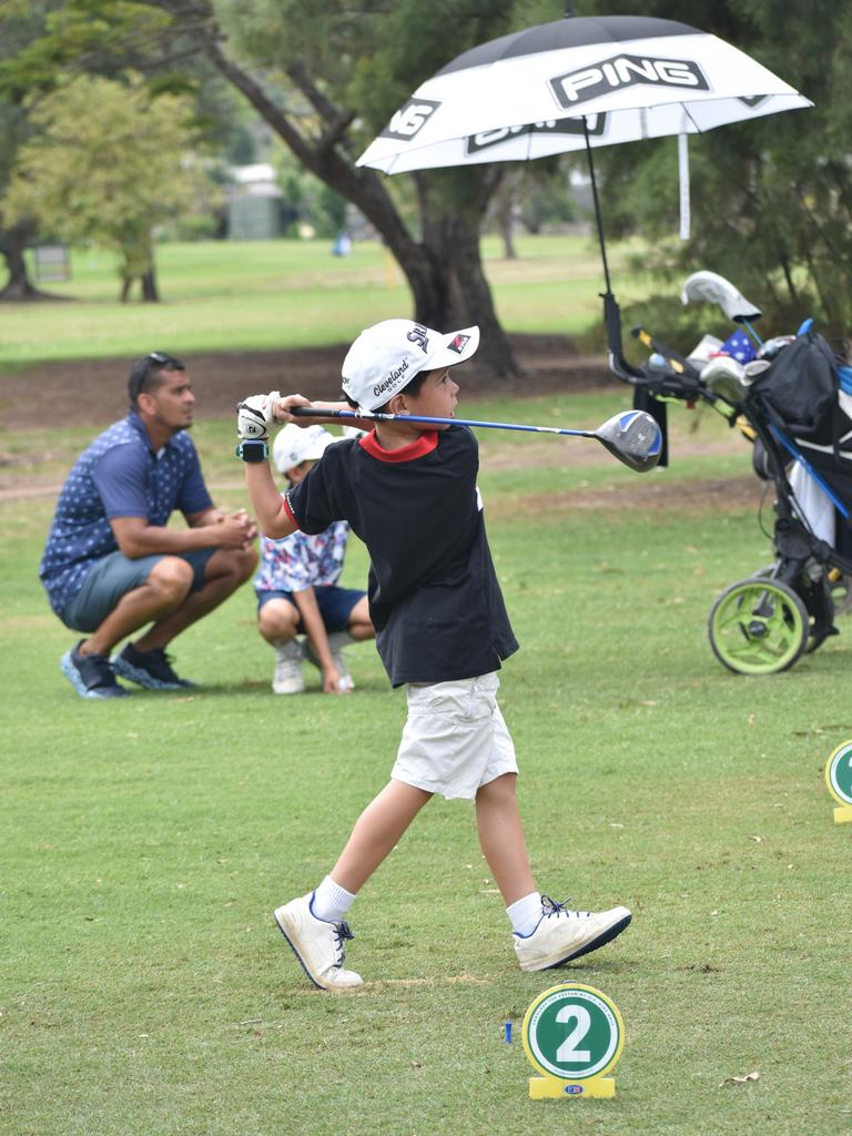 Sydney's Zachary Fleming (boys nine years) powers into a drive at the US Kids Golf Foundation Australian Open at the Rockhampton Golf Club on September 28.