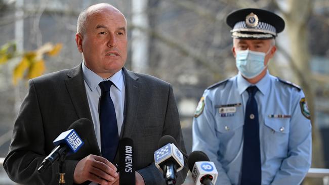 Minister Police and Emergency Services David Elliott with NSW Police Deputy Commissioner Mal Lanyon Picture: NCA NewsWire/Bianca De Marchi