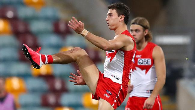 The boots Sam Wicks wore on debut against Collingwood were said to be a hybrid model. Picture: AFL Photos