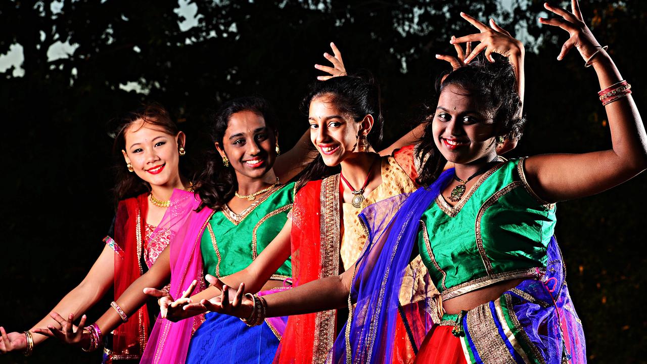 IndiaFest 2014: Members of the Safron Girls (L-R) Ally lee-Knauer 12, Nikhita Nair 12, Mishti Dua 10 and Rishika Nair 12. Picture: Zak Simmonds