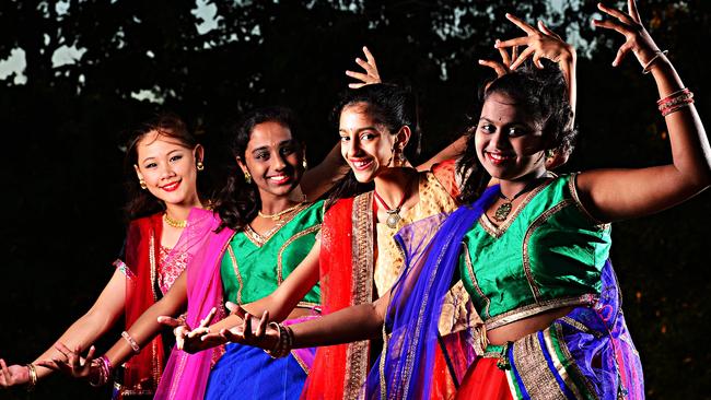 IndiaFest 2014: Members of the Safron Girls (L-R) Ally lee-Knauer 12, Nikhita Nair 12, Mishti Dua 10 and Rishika Nair 12. Picture: Zak Simmonds