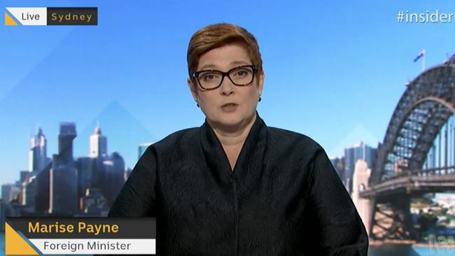 Foreign Minister Marise Payne on the ABC’s Insiders program on Sunday.