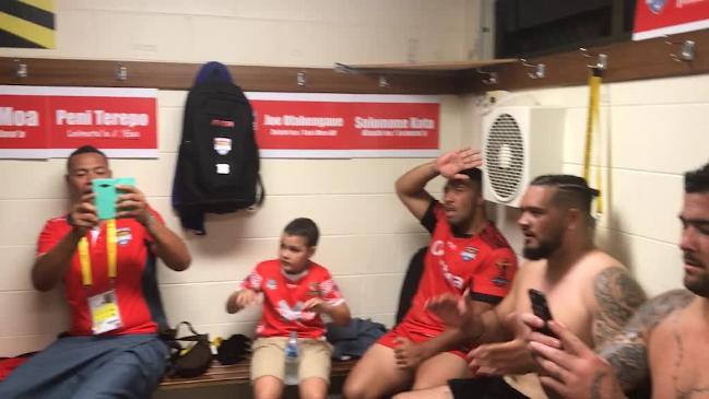 Tonga celebrate World Cup win.