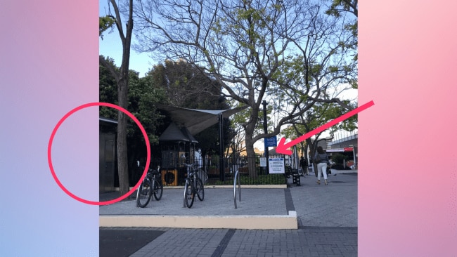 In the circle is the public toilet and the arrow is the entrance to the playground. Source: Foursquare and edited on Canva