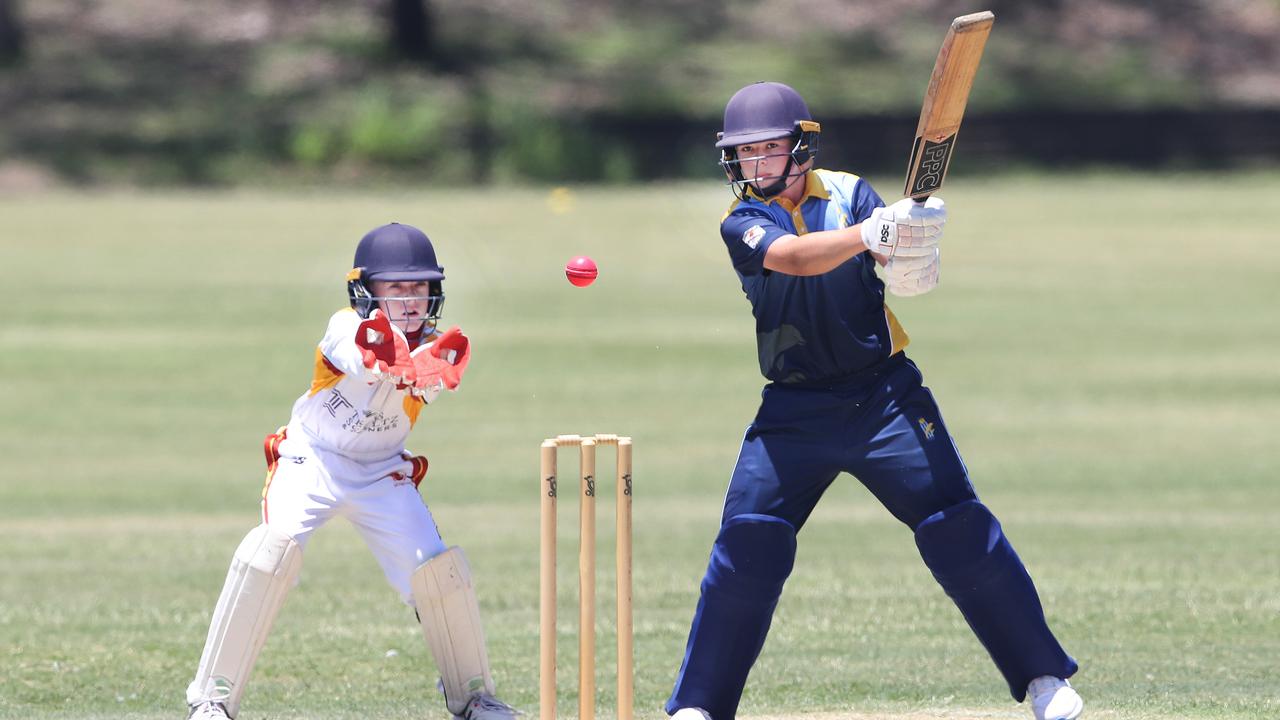 Day 1 of the Queensland Junior Representative Cricket Carnival at TSS. U/14s Gold Coast Dolphins(batting) V Sunshine Coast. Cooper Brown keeps batting. Picture Glenn Hampson