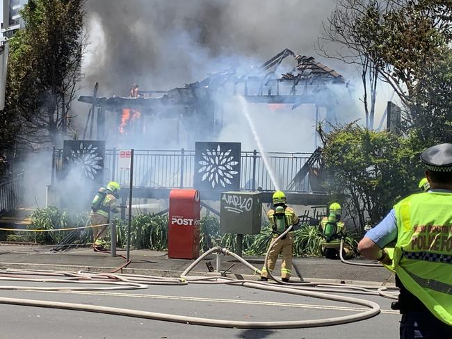 Cafe Topiary in Rawson St Epping burned down just after 1pm today, 29 November 2020. Picture: Supplied