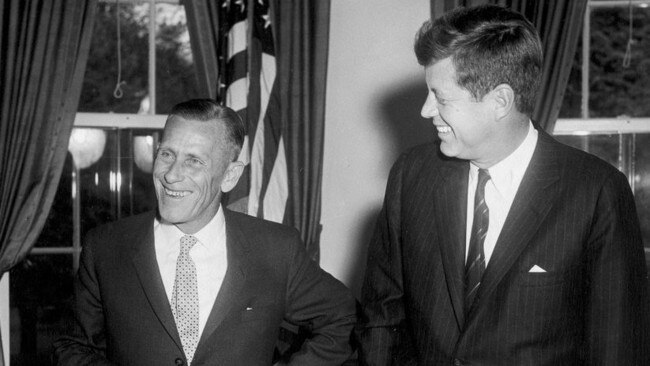 President Kennedy and Reg Evans, who saved him after his boat was capsized during World War II