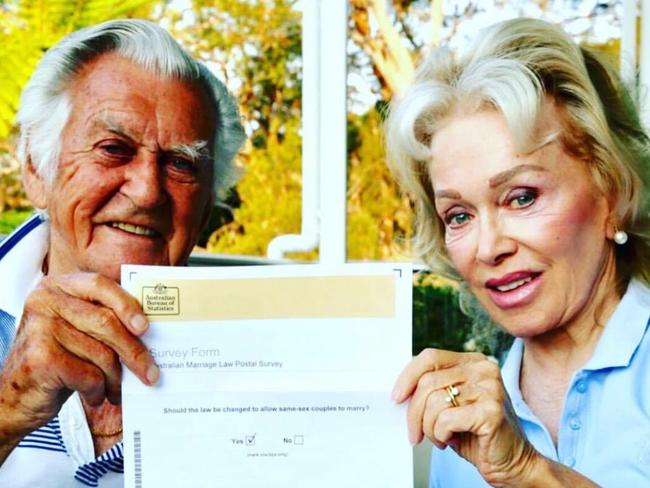 Former Prime minister Bob Hawke and his wife Blanche D'alpuget voted Yes for Same Sex Marriage in the plebiscite. Picture: Supplied