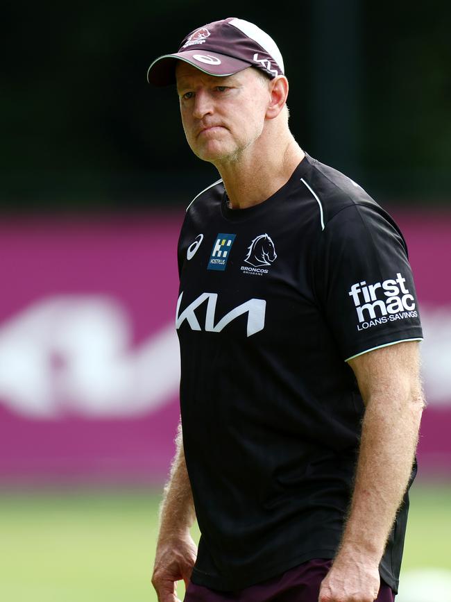 Broncos coach Michael Maguire at training this week. Picture: Nigel Hallett