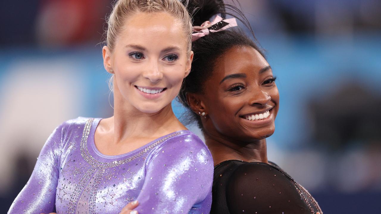 Mykayla Skinner and Simone Biles were teammates in Tokyo. (Photo by Patrick Smith/Getty Images)