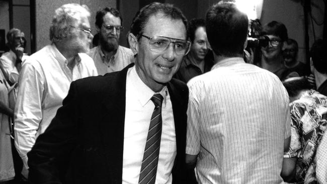 Chief Minister Marshall Perron leaves a media doorstop after the Assembly passes the Euthanasia Bill on May 25, 1995. Pic Peter Gandolfi