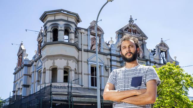 Cr Jonathan Sri outside the Broadway Hotel. He wants Council to buy it for community use.