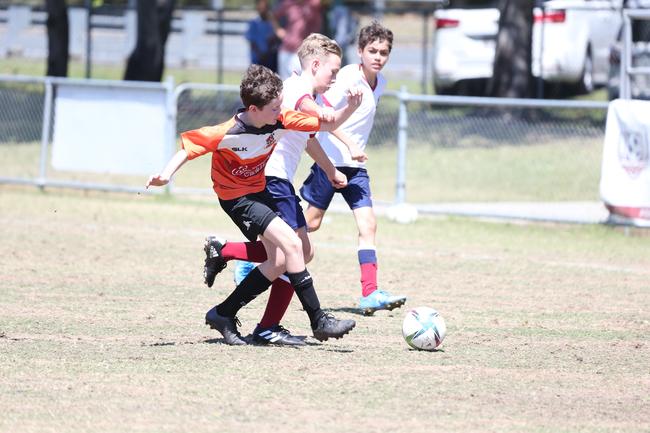 The Premier Invitational football tournament on the Gold Coast. TSS v Logan under-13s in action. Picture: Mike Batterham.