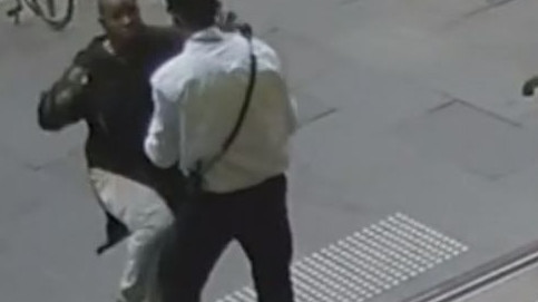 CCTV footage shows a 24 year old security guard being stabbed in the neck by Hassan Khalif Shire Ali. Picture: Nine News