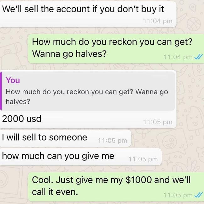 Before negotiations broke down and the hacker threatened to sell the account.