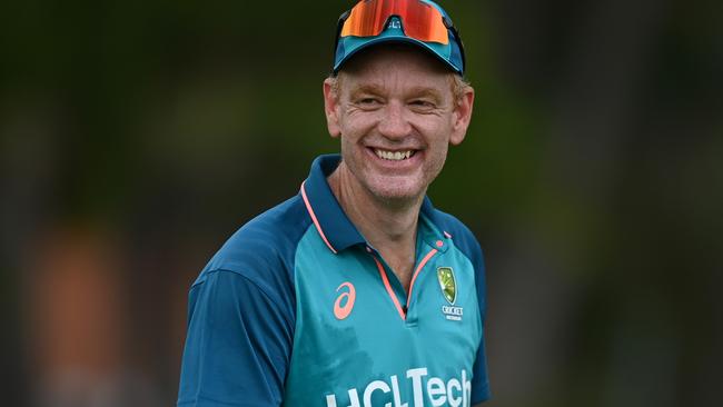 ANTIGUA, ANTIGUA AND BARBUDA - JUNE 18: Australia coach Andrew McDonald during a net session as part of the ICC Men's T20 Cricket World Cup West Indies & USA 2024 at Coolidge Cricket Ground on June 18, 2024 in Antigua, Antigua and Barbuda. (Photo by Gareth Copley/Getty Images)