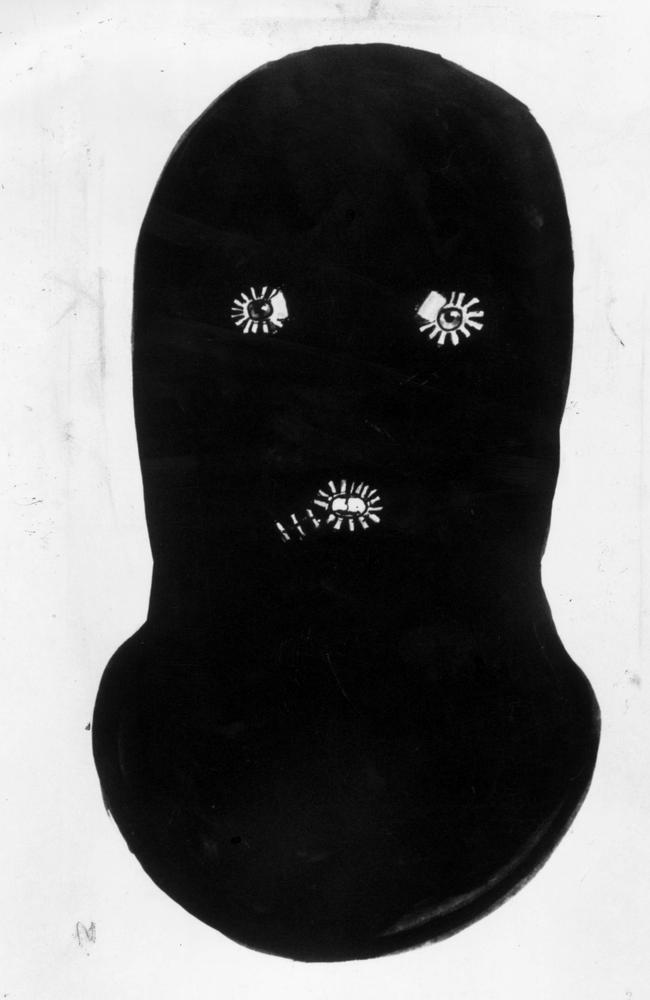 A police sketch of Mr Cruel’s balaclava. Picture: Supplied