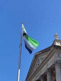 The Aromantic flag flying above Yarra Council Town Hall sparked heated debate. Picture: Facebook