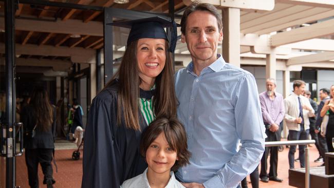 Katie, Shane and Max Smailes celebrate graduation. Picture: Brad Fleet