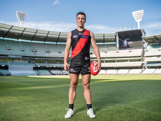 Dylan Shiel looks right at home wearing Essendon colours in the middle of the MCG. Picture: Jason Edwards