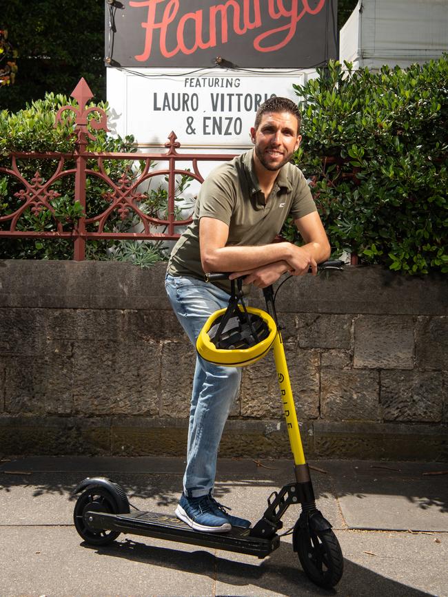 Roberto Riovanto from Ruby Red Flamingo with his RIDE e-scooters Picture: Brad Fleet