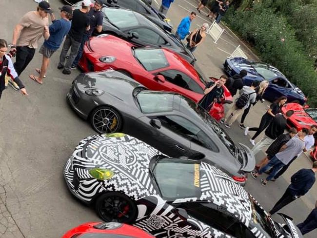 The Cars &amp; Coffee event at The Newport attracted dozens of high-powered supercars. Picture: Facebook