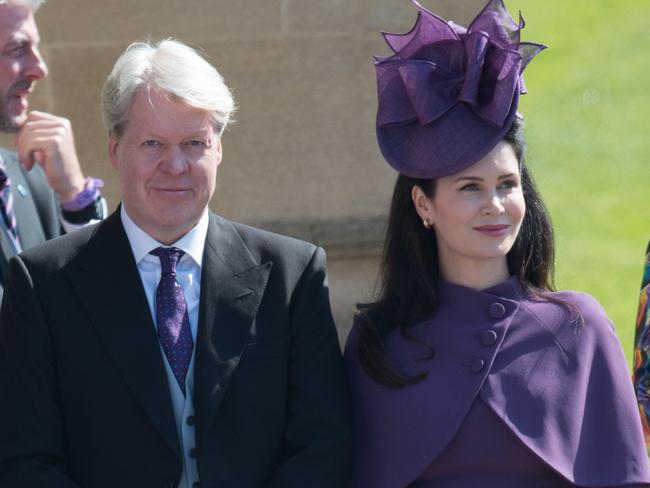 Earl Charles Spencer and his third wife, Countess Karen Spencer attend the wedding of Prince Harry to Meghan Markle at St George's Chapel in 2018. Picture: Samir Hussein/WireImage