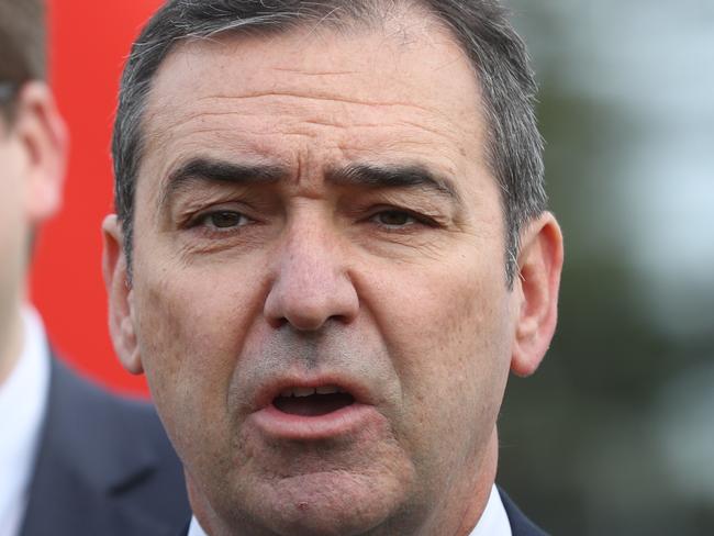 3.7.2019.Premier Steven Marshall and Minister John Gardner at the Clontarf Football Academy Launch at the Ocean View College in Taperoo.  PIC TAIT SCHMAAL.