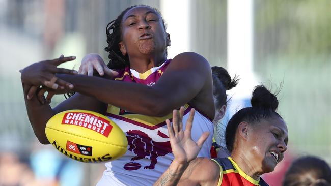 Sabrina Frederick-Traub in action against the Crows on Saturday. Picture: Sarah Reed