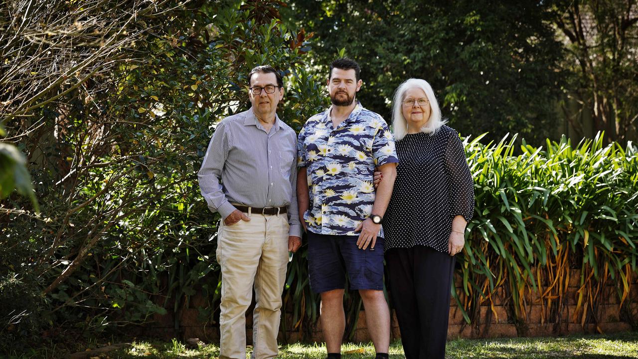 Former Corporal in the Australian Army Chris Moore with his dad Malcolm and mum Kathy. Picture: Sam Ruttyn