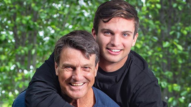 Tyler Roos and his dad, footy player, coach and commentator Paul Roos. Picture: Sarah Matray