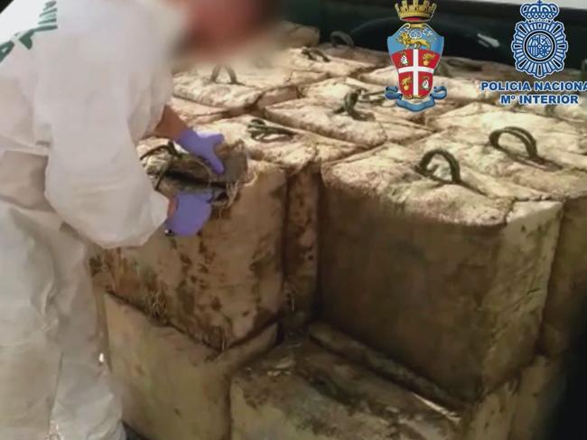 Packs of hashish seized in Spain that resulted in the arrest of 44 people, mostly members of the Italian 'Ndrangheta'. Picture: AFP/SPANISH GUARDIA CIVIL/ HANDOUT