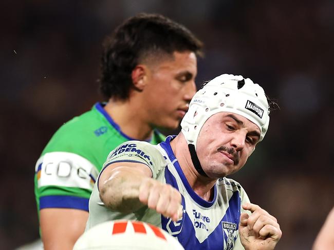 A frustrated Reed Mahoney throws the ball to the ground after a crucial error. Picture: Getty Images