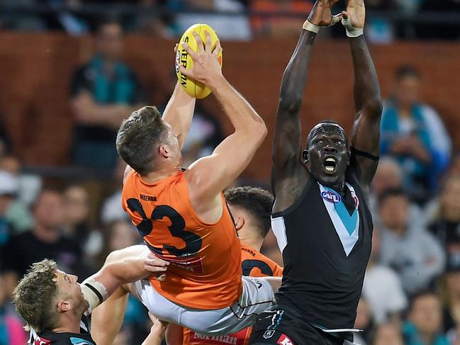 The 28-year-old was an aerial threat all night for the Giants. Picture: Mark Brake/Getty Images