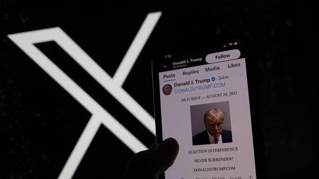 An outraged Donakld Trump marks his return to X (formerly Twitter) after he was charged, printed and had his mug shot taken in Georgia last week. Picture: AFP