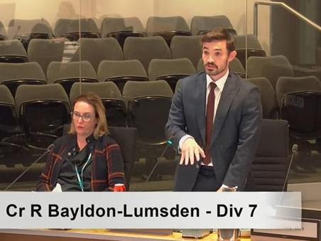 Ryan Bayldon-Lumsden speaking in favour of creating more student accommodation on the Gold Coast, his last major speech at full council on Tuesday.