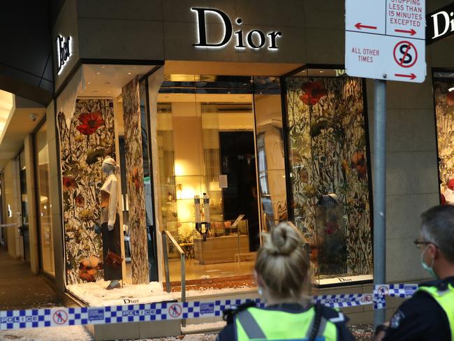 MELBOURNE, AUSTRALIA - NewsWire Photos MARCH 01, 2021:  Another ram raid has taken place in Collins Street, Melbourne CBD at Dior. Picture: NCA NewsWire / David Crosling