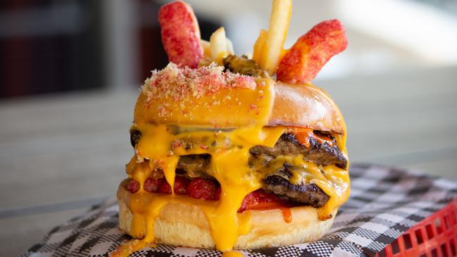 The burger creation at Stockman’s BBD at Dee Why. Picture: Jane Thomson