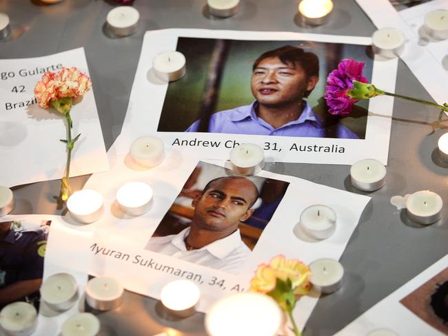 Vigil ... Supporters of Bali Nine death row inmates Andrew Chan and Myuran Sukamuran gather in Martin Place in Sydney. Picture: Richard Dobson