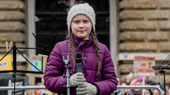 Swedish climate activist Greta Thunberg gives a speech during a demonstration of students calling for climate protection on March 1, 2019 in front of the cityhall in Hambourg, Germany. (Photo by Axel Heimken / AFP)