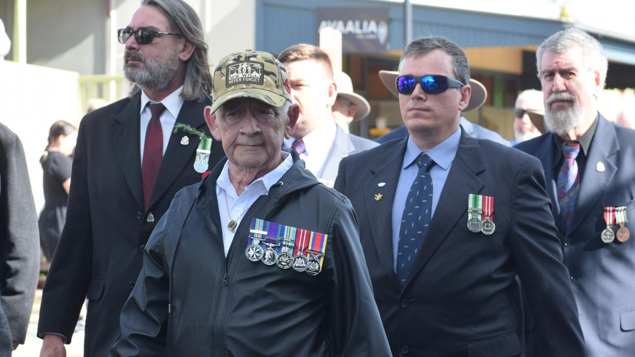 Veterans and relatives from various theatres of war representing the Alstonville RSL sub-branch are honoured during the ANZAC DAY parade on Main Street in Alstonville Picture: Nicholas Rupolo.