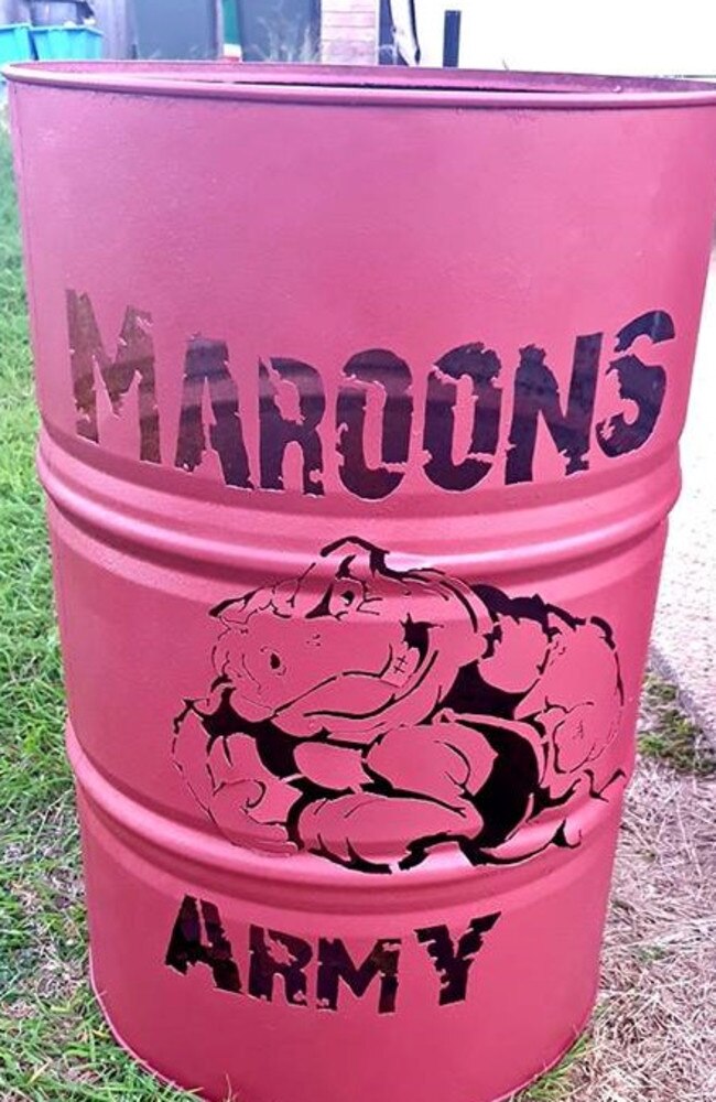 Matt's Maroon Army fire drum.